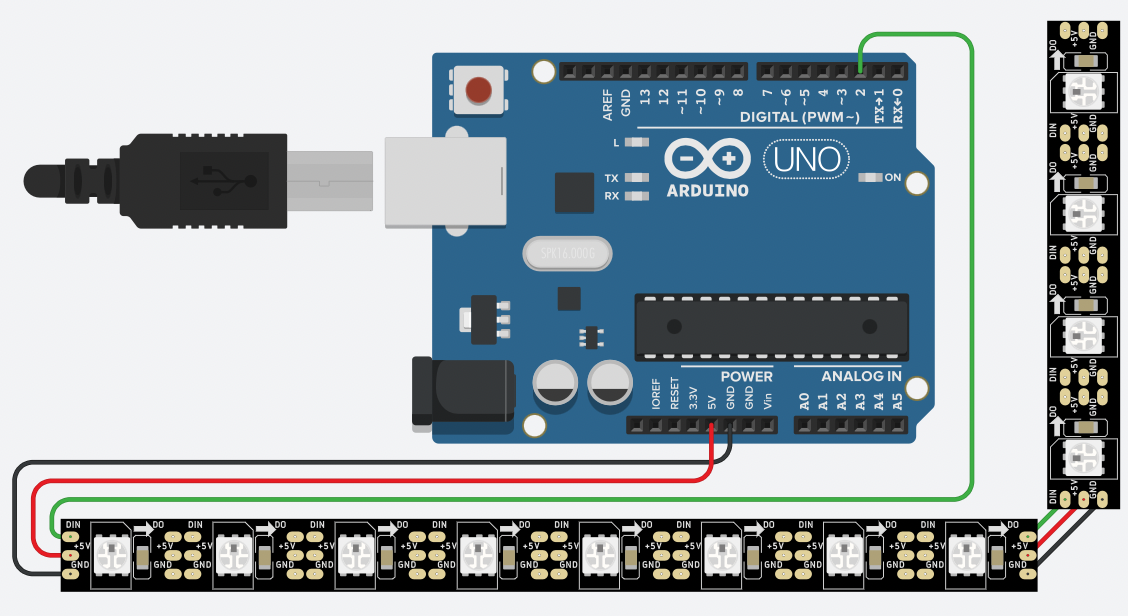 TinkerCAD diagram for a "Neopixel" strip